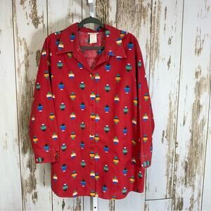 Hunter's Run, Red and Blue Patterned Shirt. Size 1X. Good vintage condition!